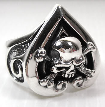 Кольцо серебряное мужское череп с костями на фоне сердца